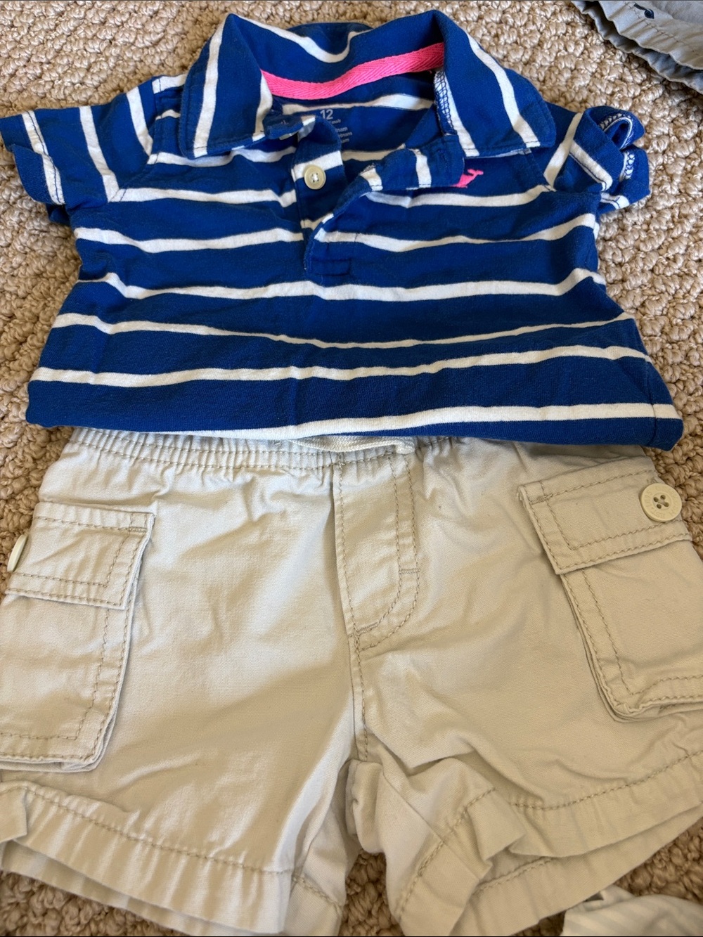 Baby Matching Set - Striped Polo with Tan Cargo Shorts 12 months